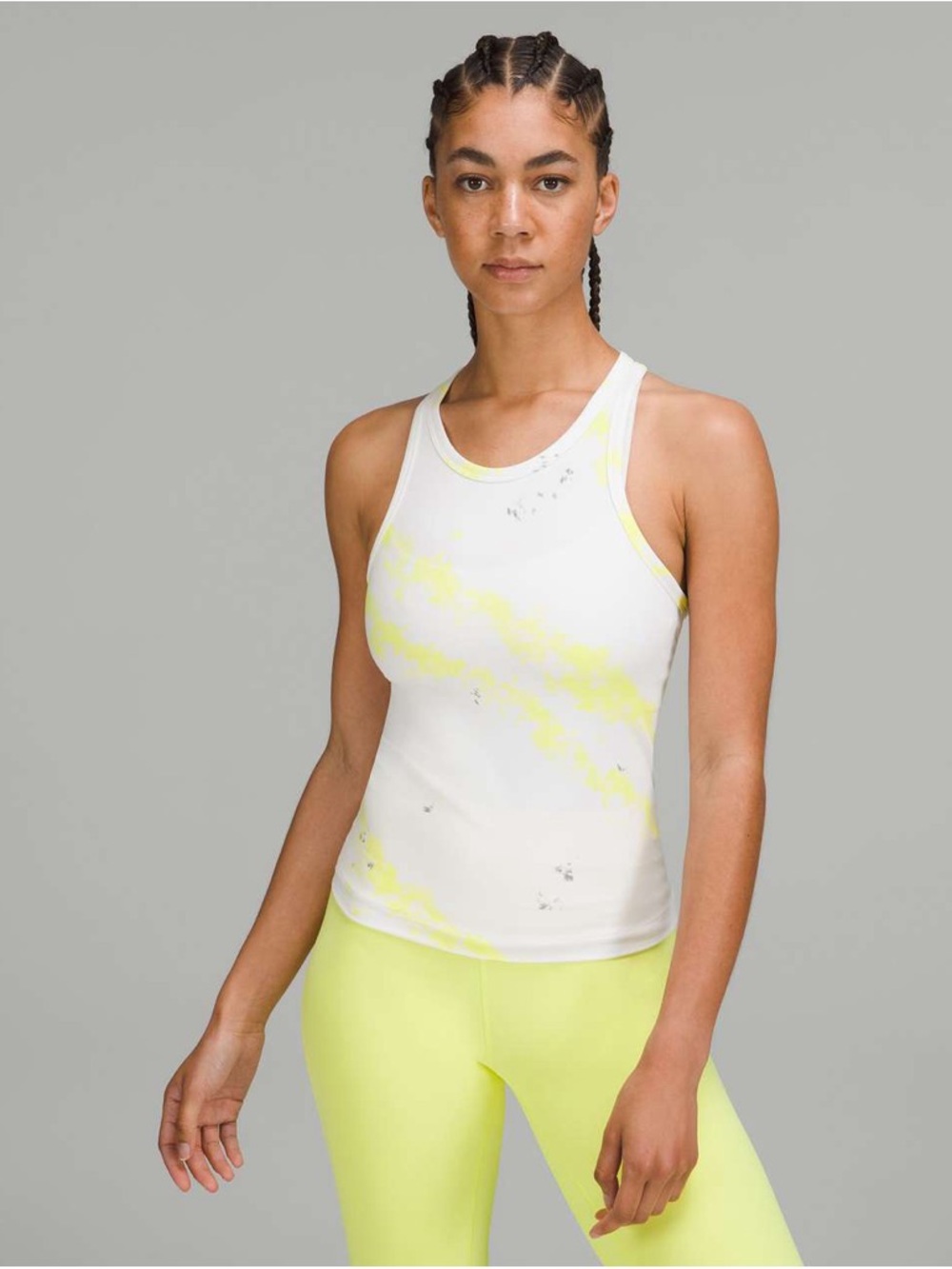 Lululemon Align Waist-Length Racerback Tank Top; cross court wash electric lemon